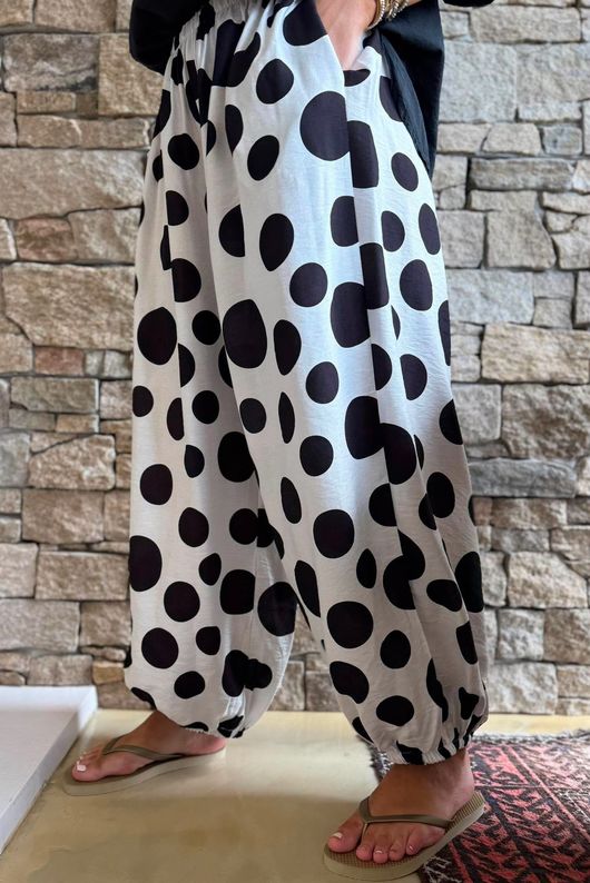Basso Big Dot Balloon Cuff Pant White & Black